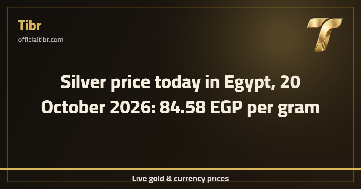 Silver price today in Egypt, 20 October 2026: 84.58 EGP per gram
