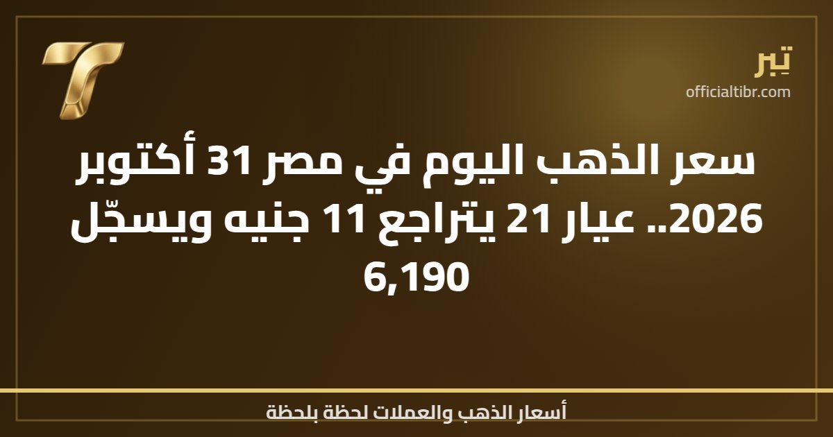 سعر الذهب اليوم في مصر 31 أكتوبر 2026.. عيار 21 يتراجع 11 جنيه ويسجّل 6,190