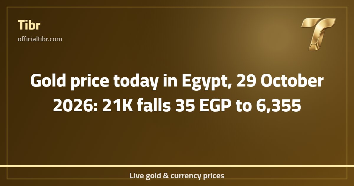 Gold price today in Egypt, 29 October 2026: 21K falls 35 EGP to 6,355