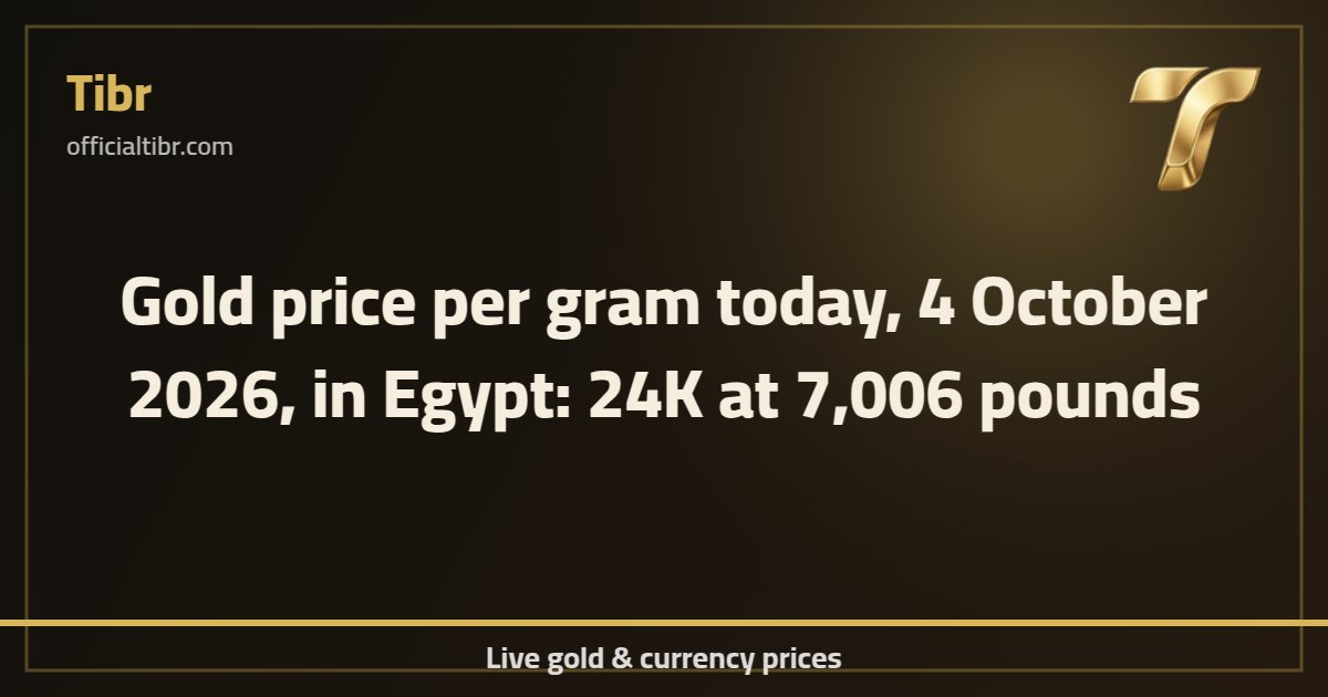 Gold price per gram today, 4 October 2026, in Egypt: 24K at 7,006 pounds