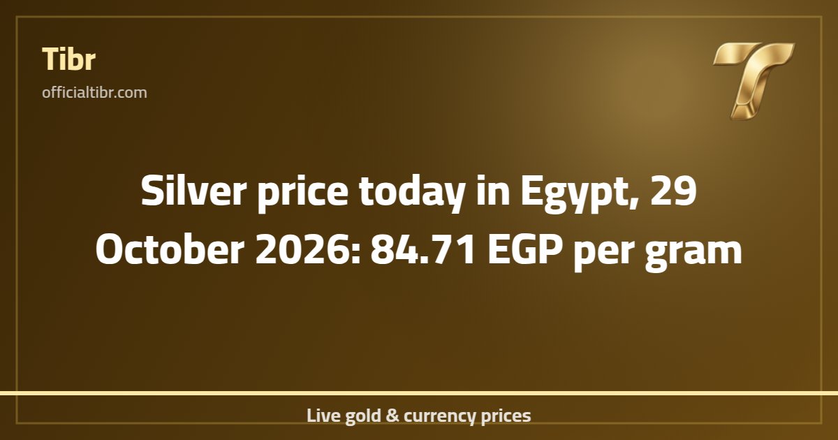 Silver price today in Egypt, 29 October 2026: 84.71 EGP per gram