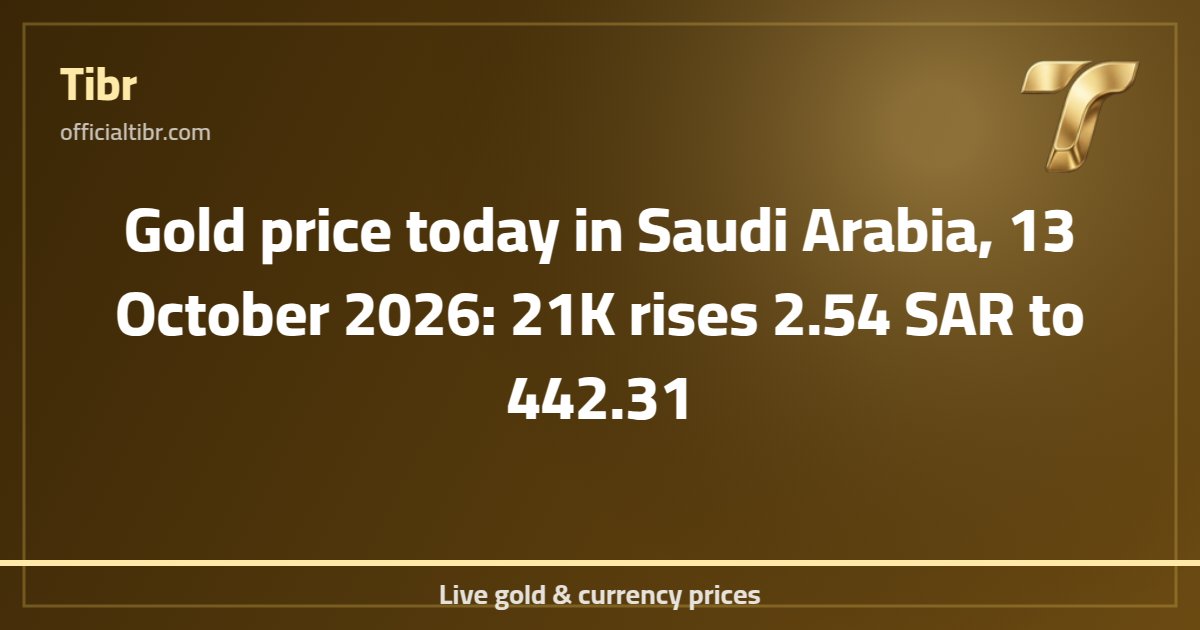 Gold price today in Saudi Arabia, 13 October 2026: 21K rises 2.54 SAR to 442.31