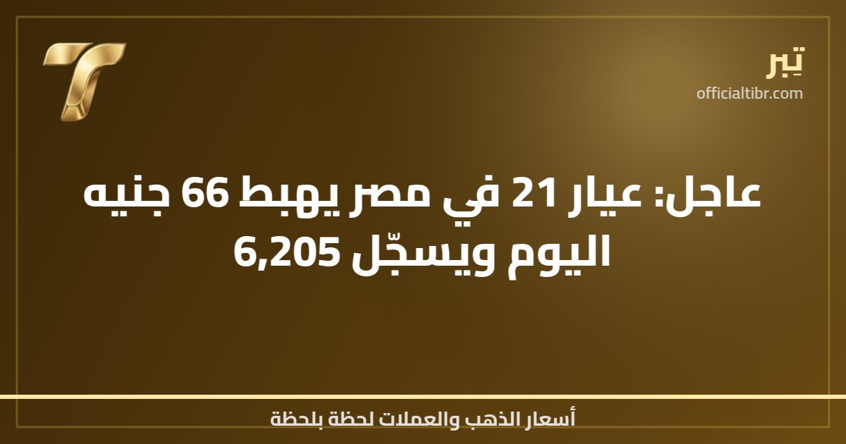 عاجل: عيار 21 في مصر يهبط 66 جنيه اليوم ويسجّل 6,205