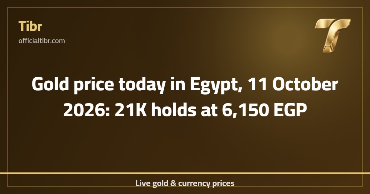 Gold price today in Egypt, 11 October 2026: 21K holds at 6,150 EGP