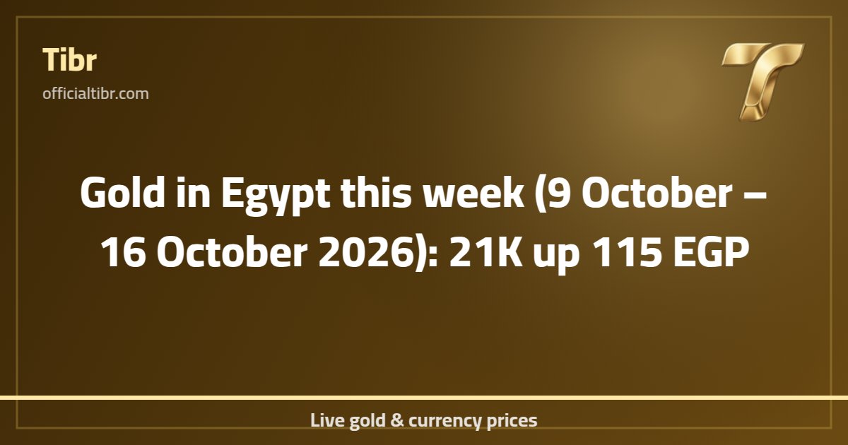 Gold in Egypt this week (9 October – 16 October 2026): 21K up 115 EGP