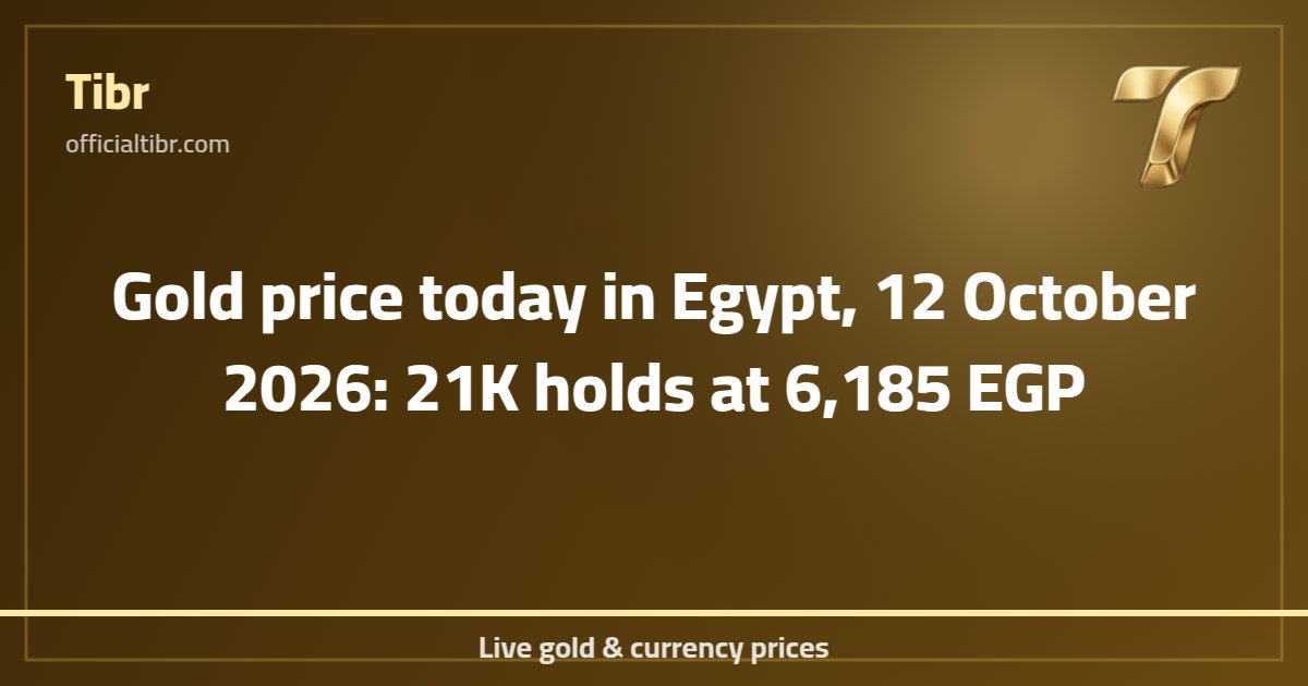 Gold price today in Egypt, 12 October 2026: 21K holds at 6,185 EGP